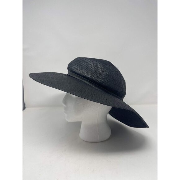 Janessa Leone Straw  Sun Hat Women  Black Size Medium Wide Brim